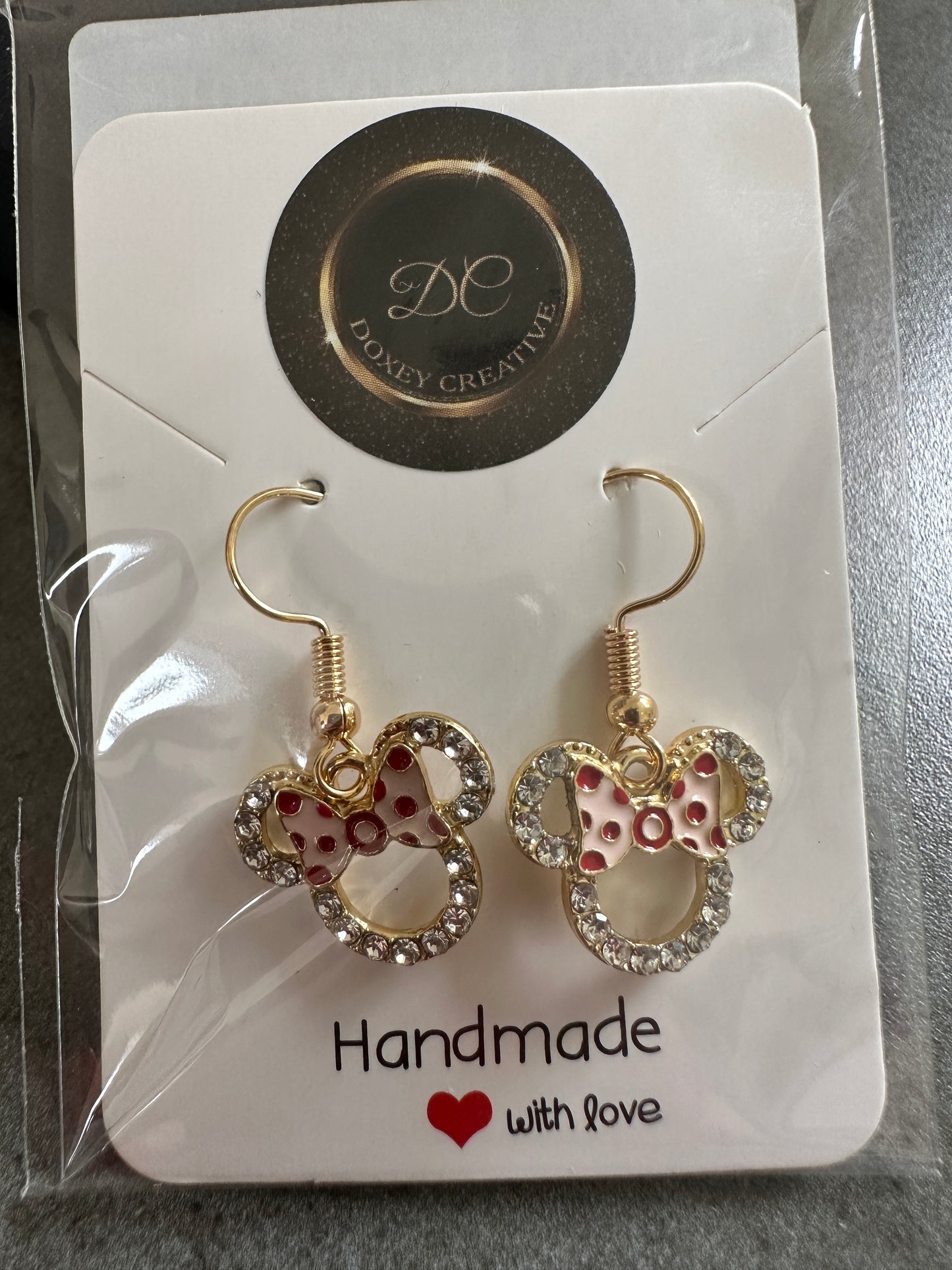Gold Mouse Earrings with Pink bow